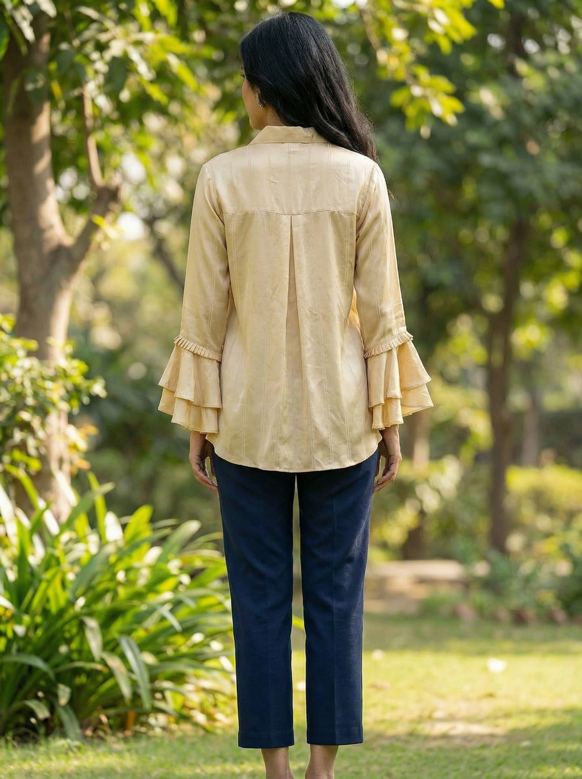 Soft Beige Bell Sleeve Shirt