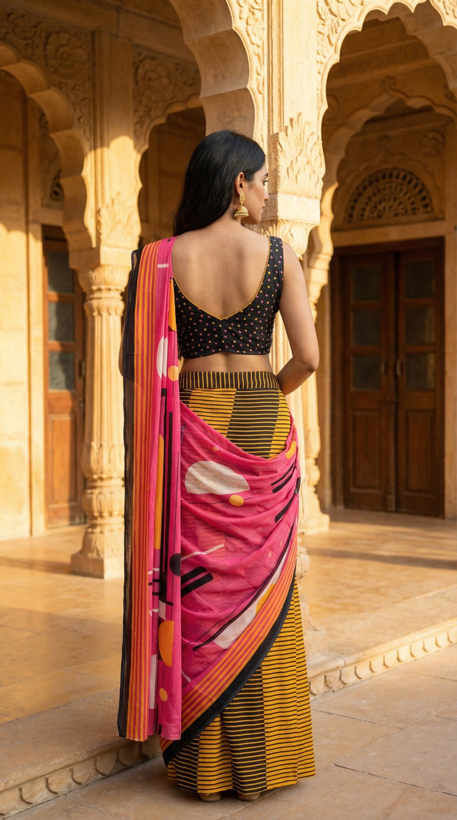 Abstract Printed Chinon Saree