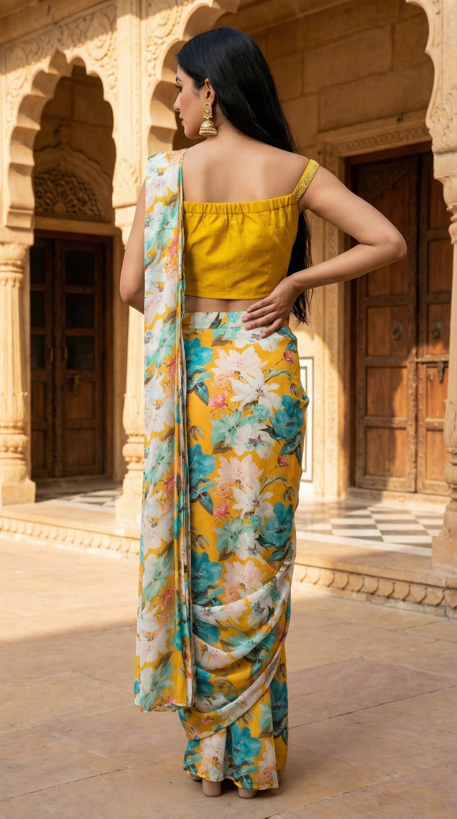 Pastel Floral Yellow Saree
