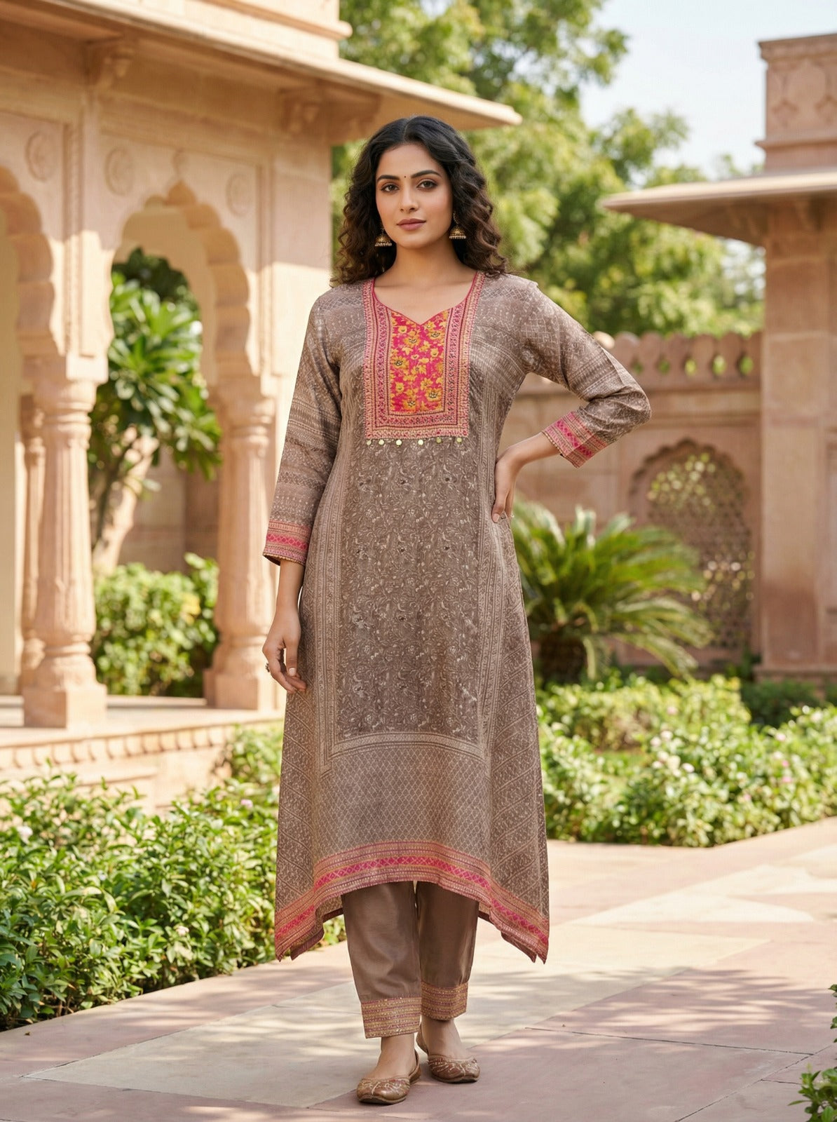 Sophisticated Block-Print Floral Kurta Set