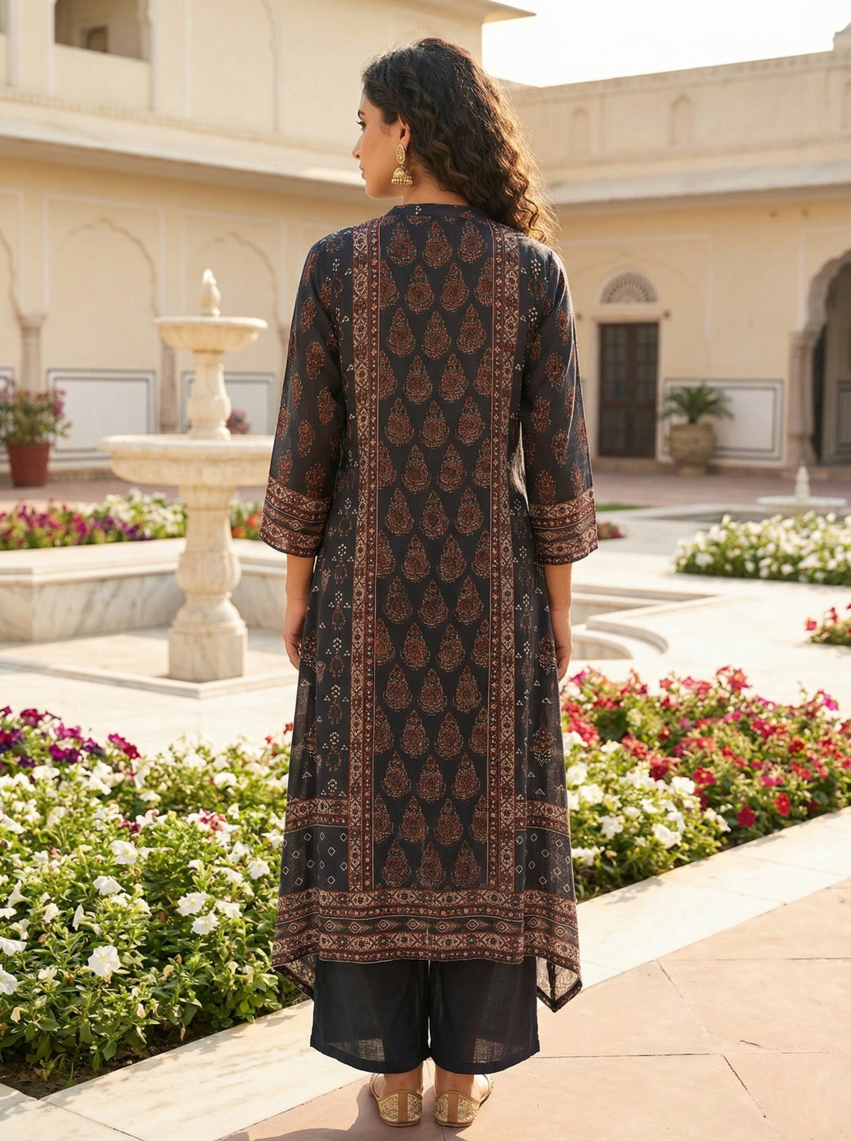 Asymmetric High-Low Embroidered Kurta Set