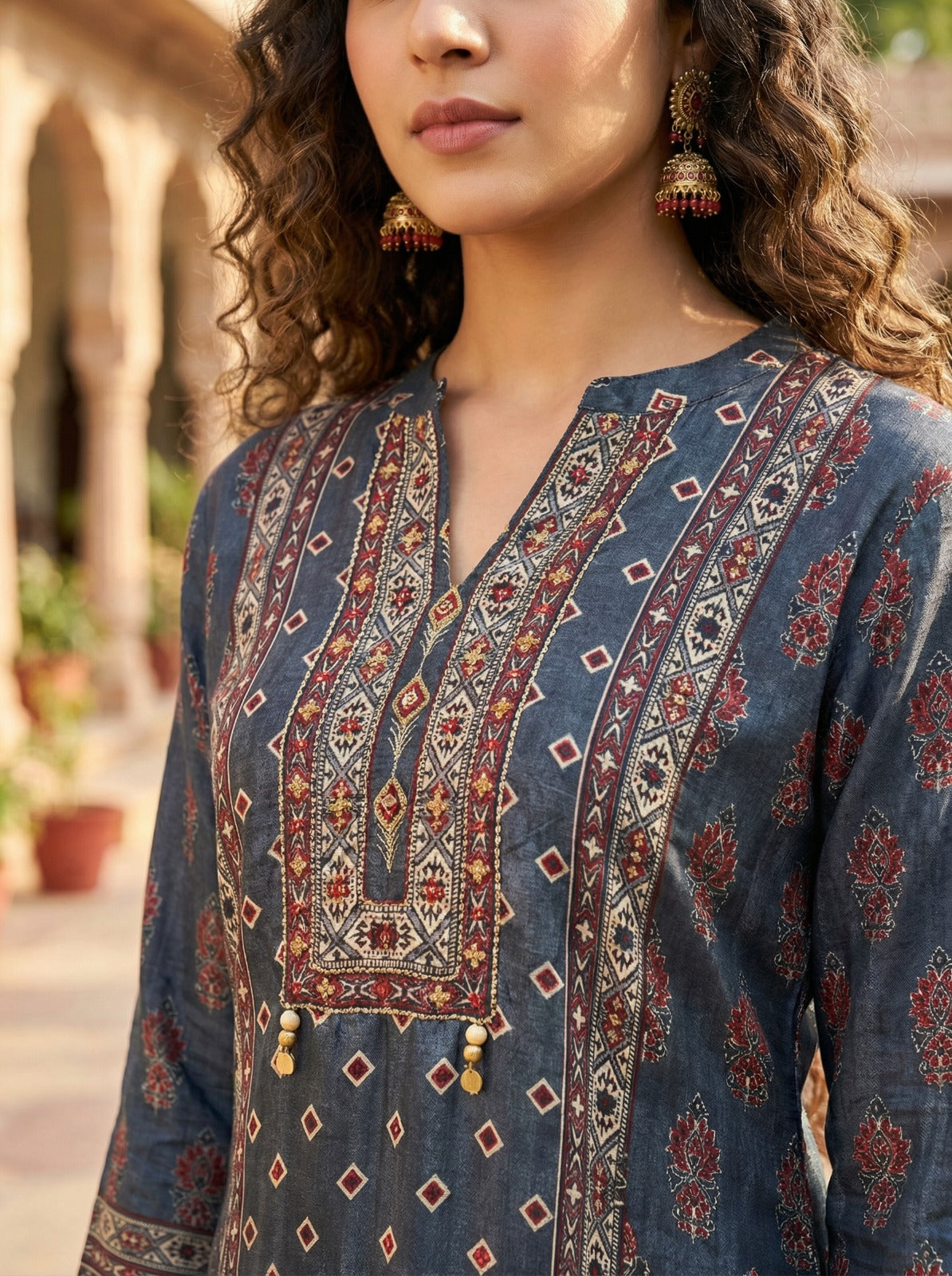 Terracotta & Ochre Border Detail Kurta Set