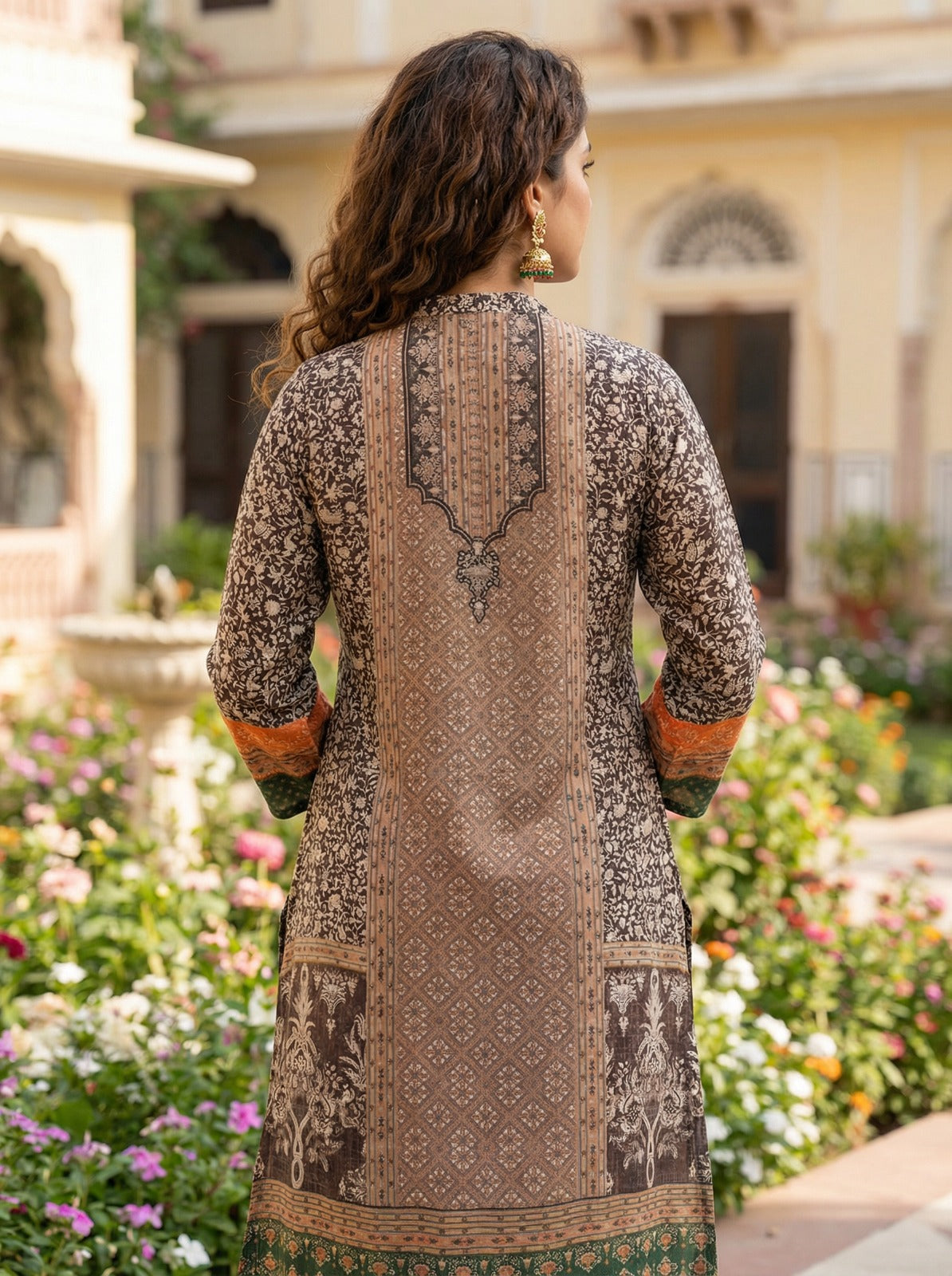 Paneled Ajrakh-Inspired Print Kurta Set