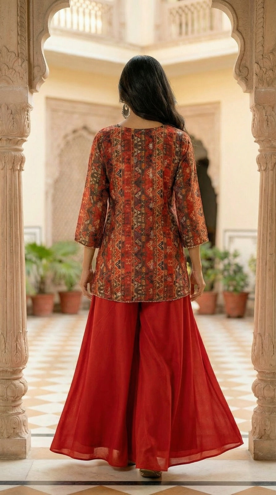 Paired With Flowy Solid Red Palazzo Pants