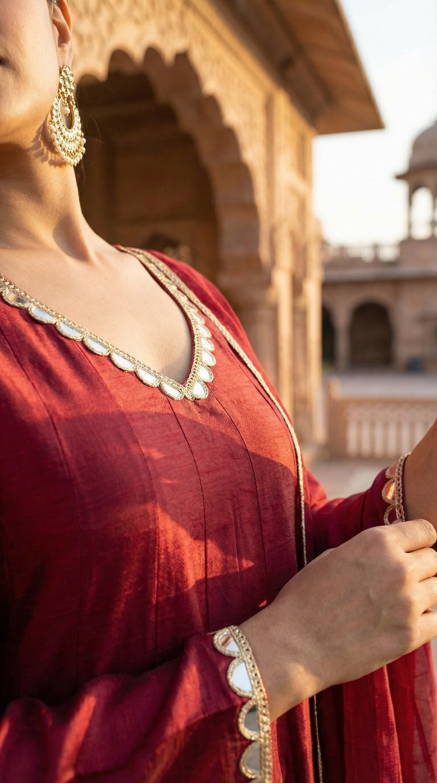 Royal Red Dola Silk Anarkali Set