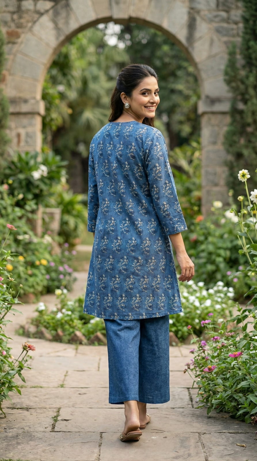 Linen Silk Kurta Set - Blue