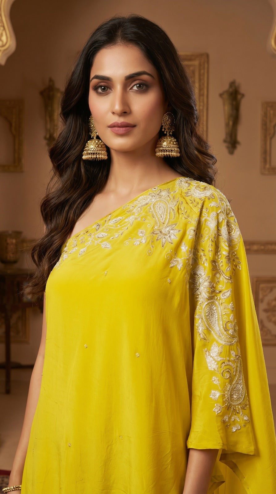 Mustard Muse – Embellished Cape & Palazzo Co-ord Set