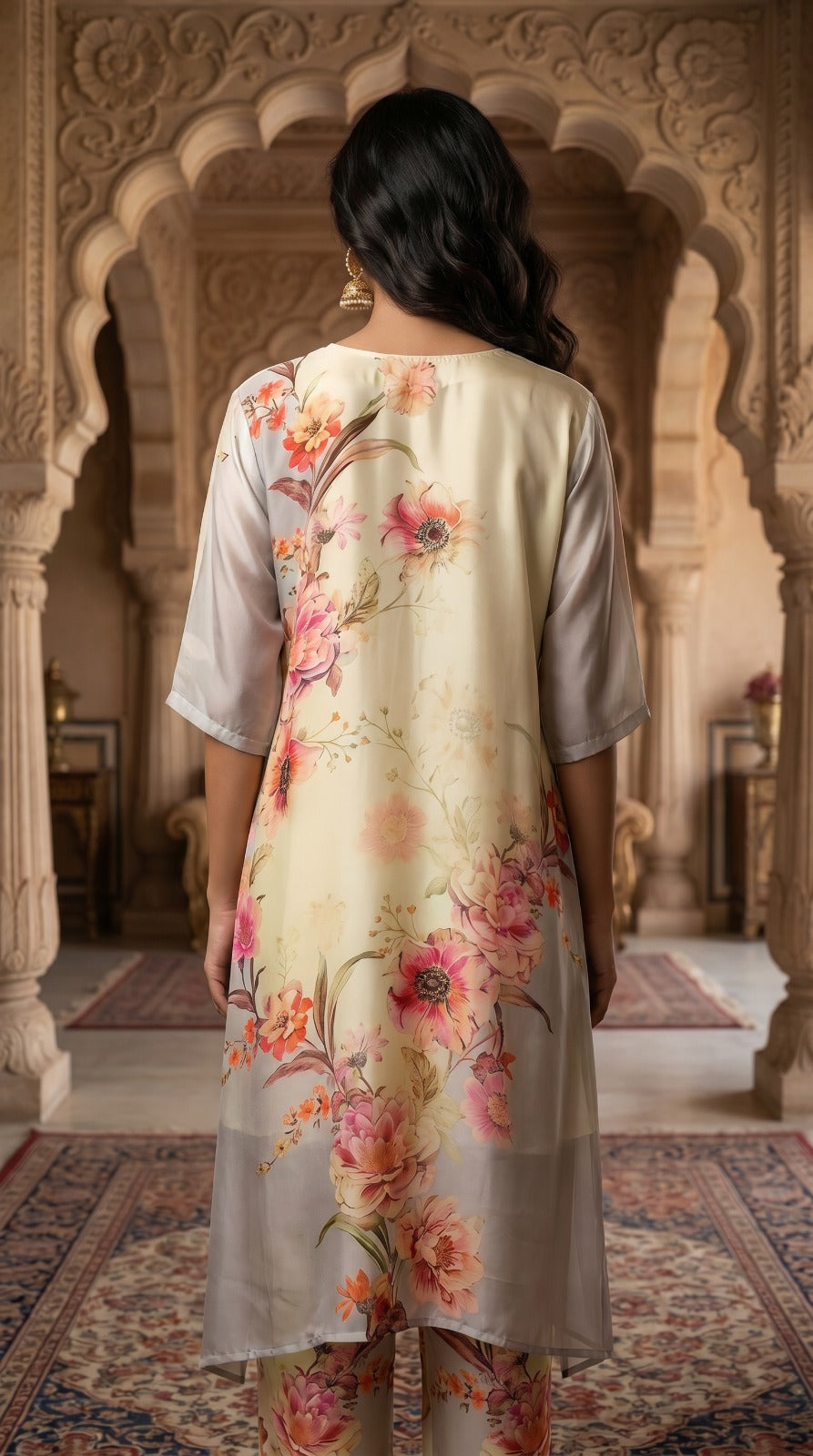 Ivory Blossom Crepe Silk Kurta Co-ord Set