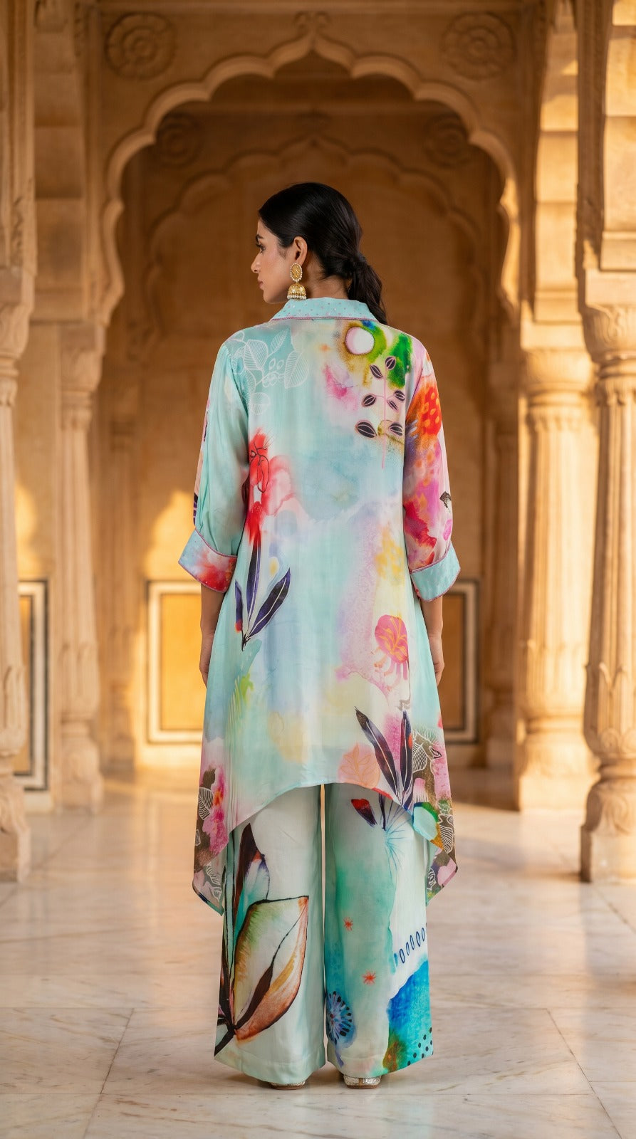 Mint Bloom Premium Crepe Silk Co-ord Set