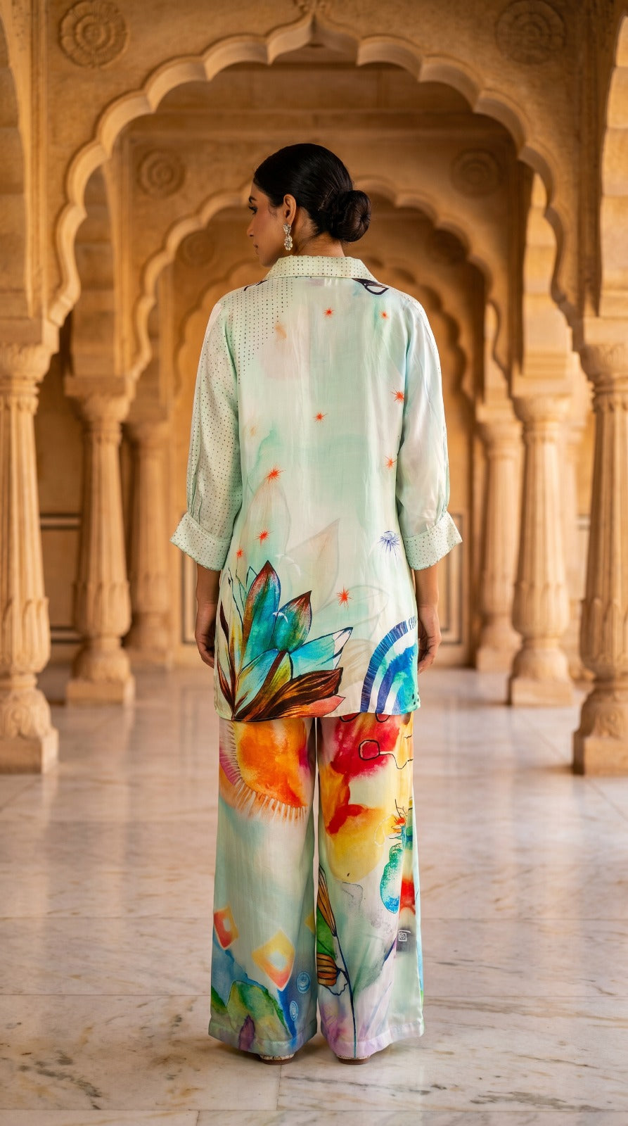 Botanical Aqua Premium Crepe Silk Co-ord Set