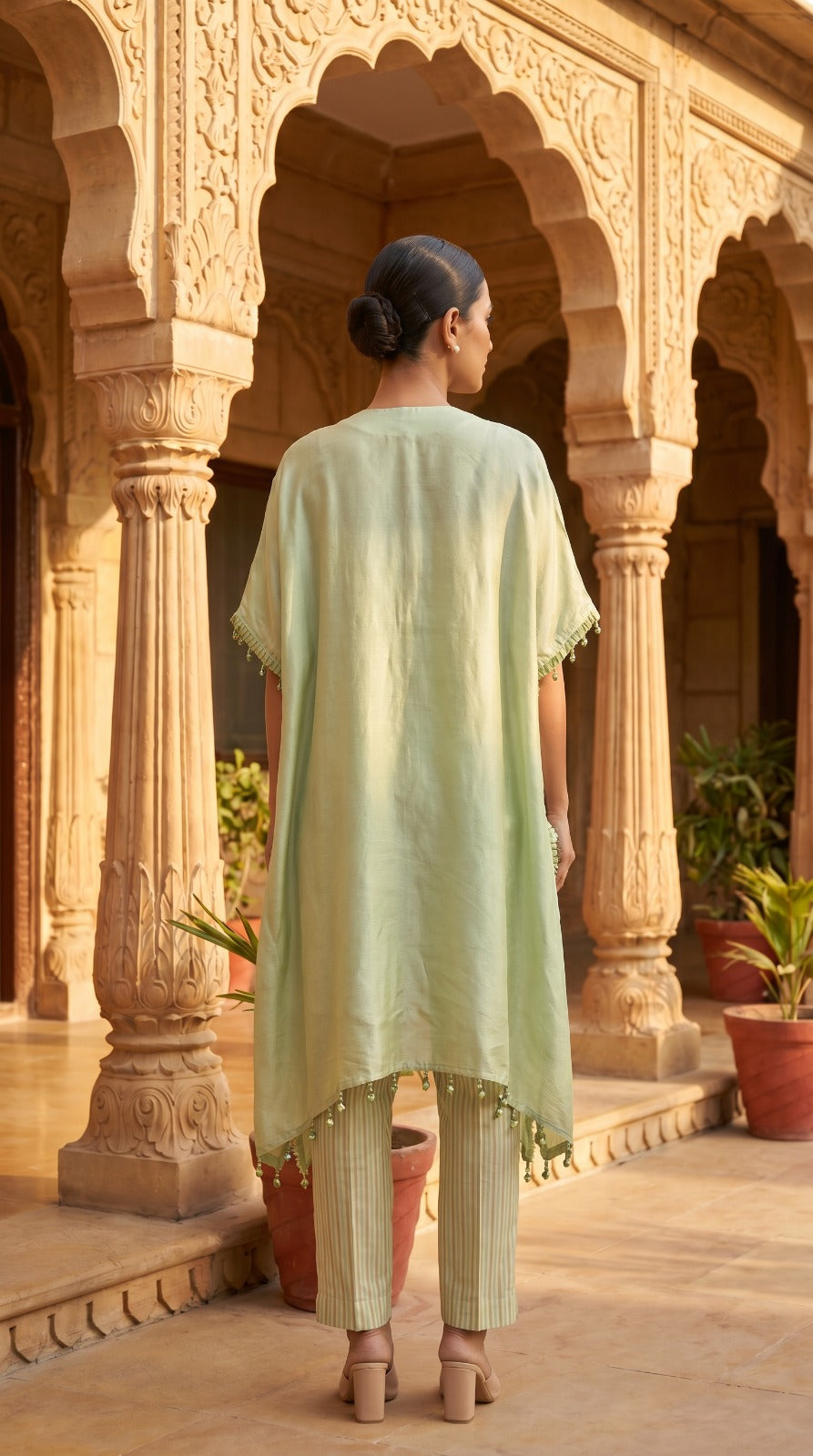 Mint Green Silk Tissue High-Low Kurta Co-ord Set
