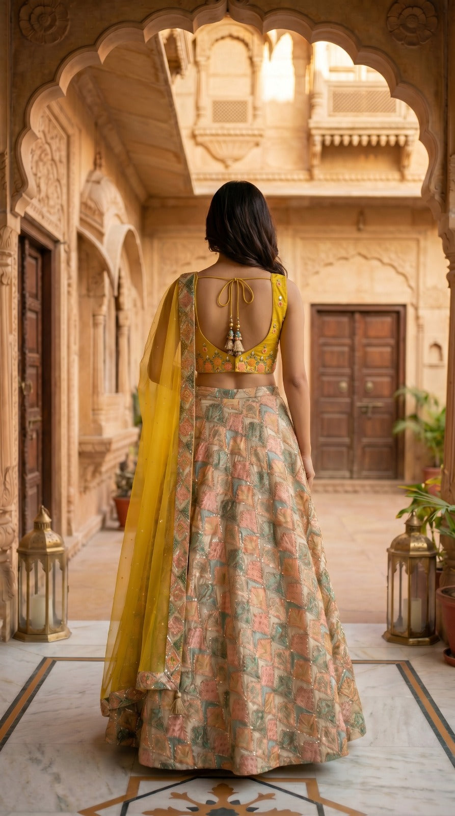 Vibrant Yellow Embroidered Silk Lehenga Set