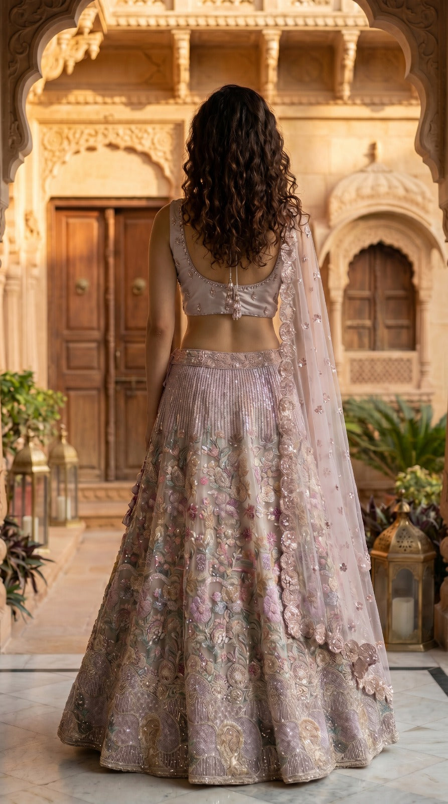 Pastel Mauve Premium Silk Embroidered Lehenga Set