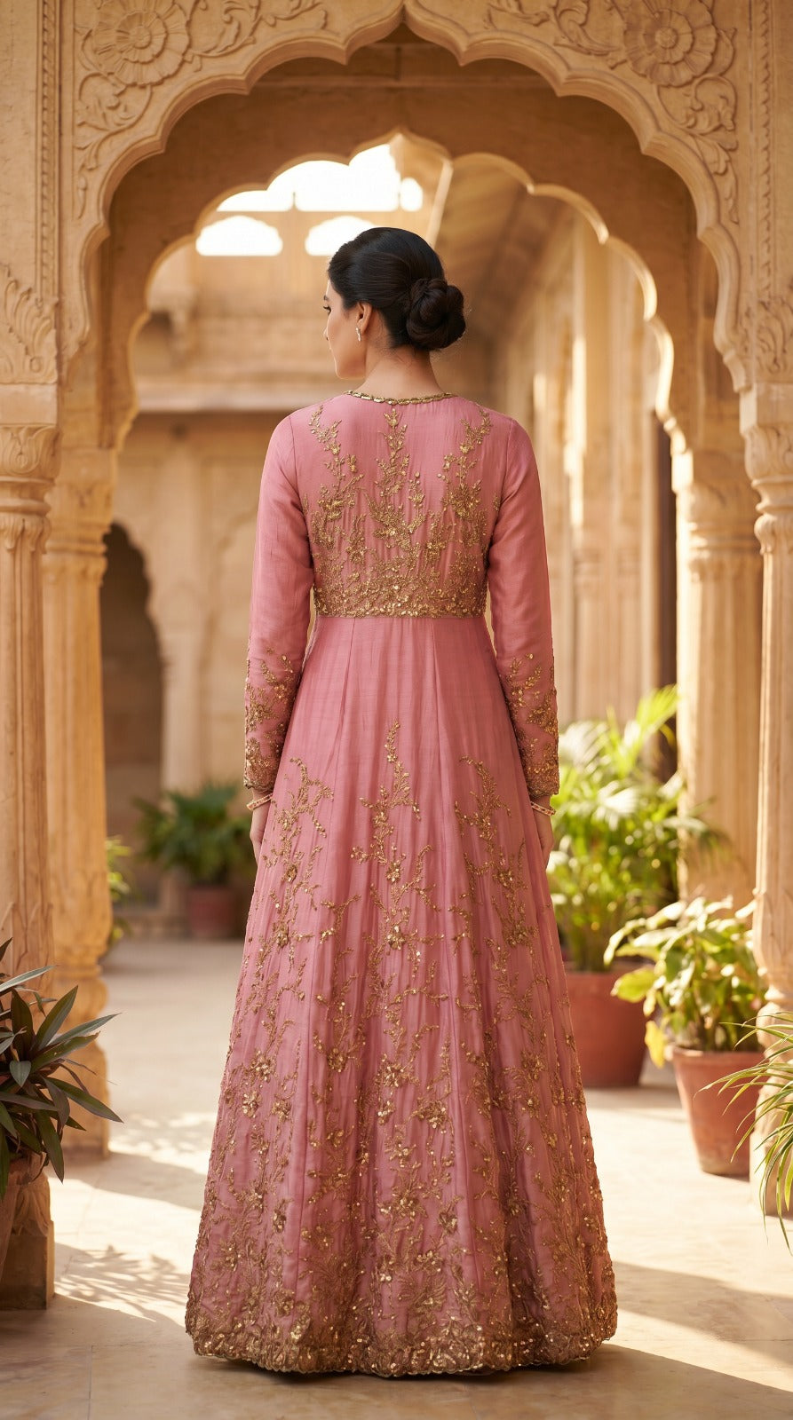Dusty Rose Premium Silk Embroidered Anarkali