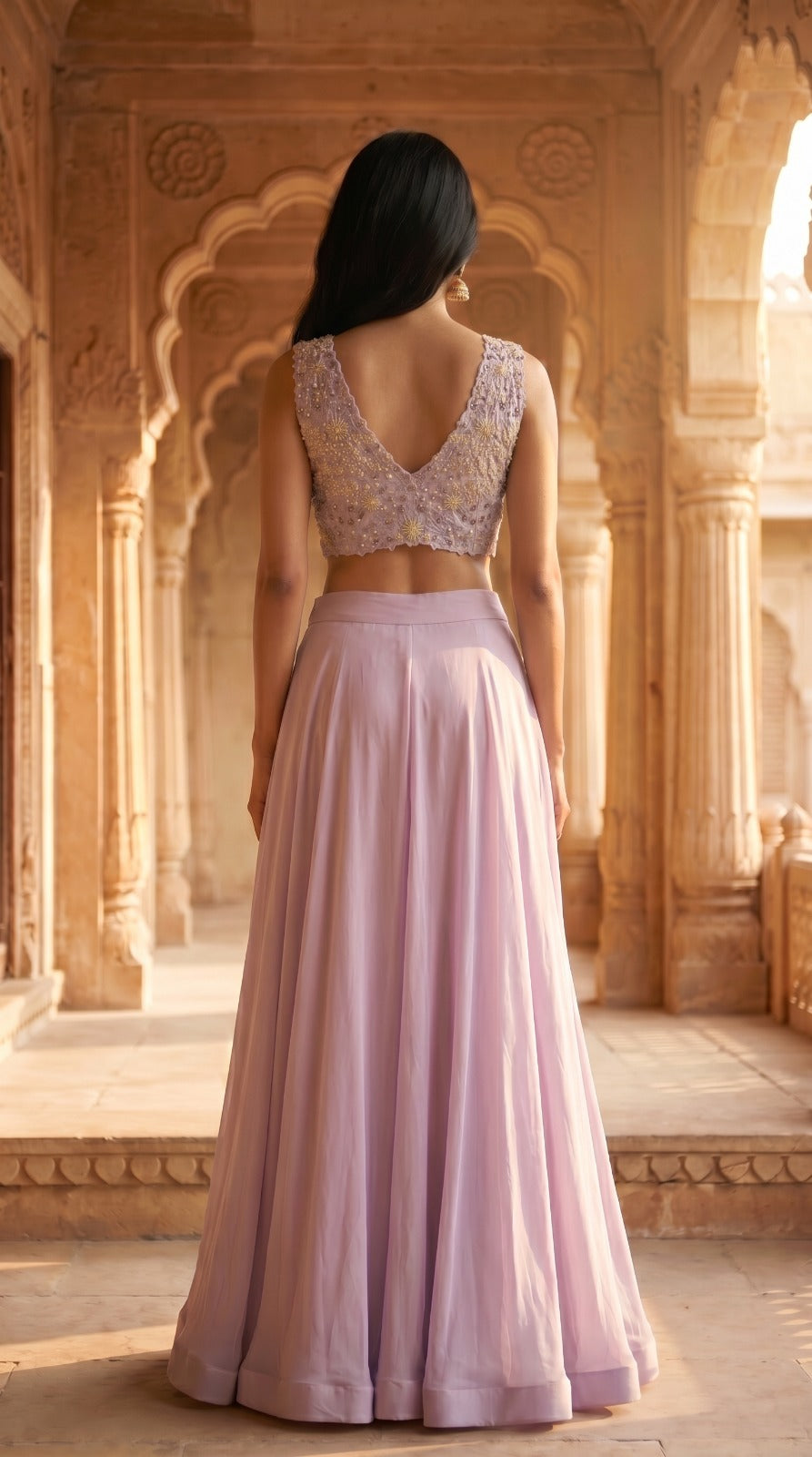Dreamy Lavender Premium Silk Embroidered Lehenga Set