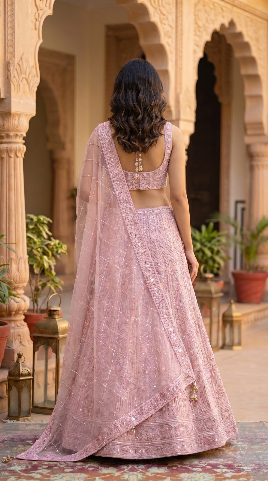 Blush Pink Premium Silk Sequin Embroidered Lehenga Set