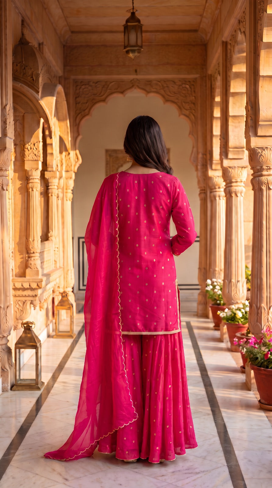 Rani Pink Banarasi Butti Palazzo Kurta Set