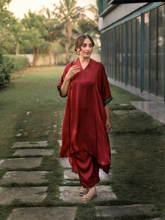 Maroon Flowy Kaftan Co-ord Set