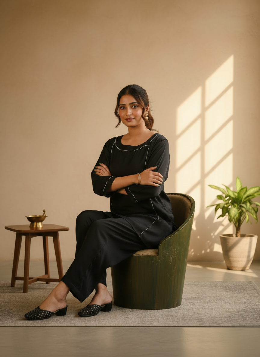 Black Pure Bemberg Modal Co-ord Set