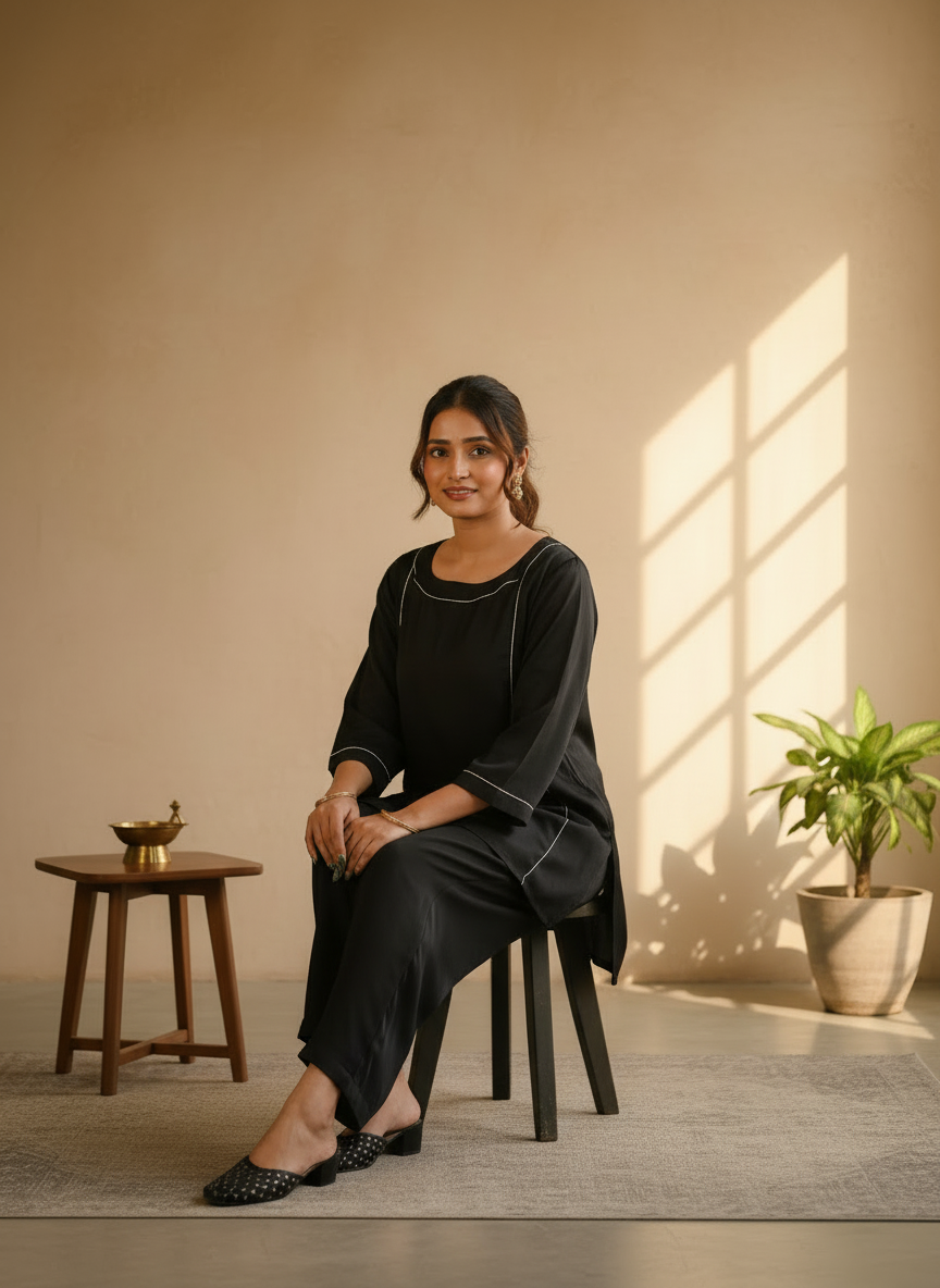 Black Pure Bemberg Modal Co-ord Set