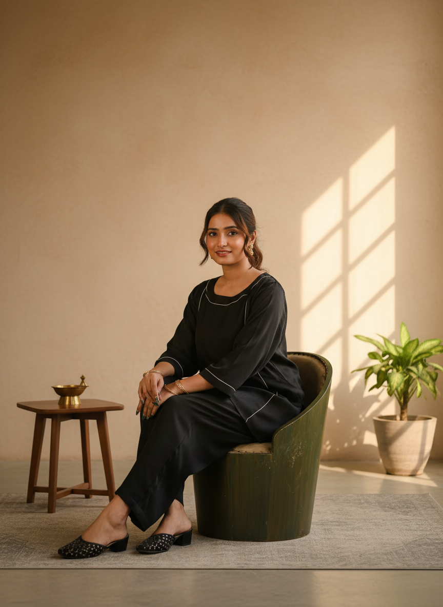 Black Pure Bemberg Modal Co-ord Set