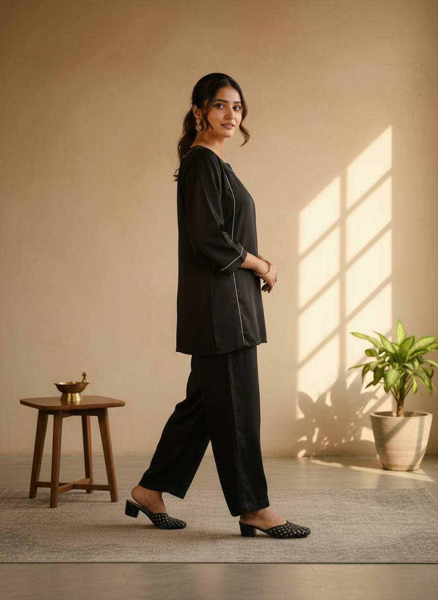 Black Pure Bemberg Modal Co-ord Set