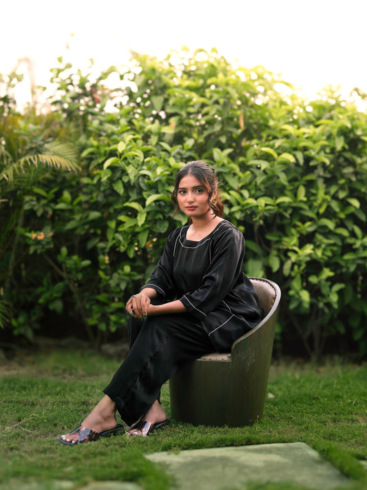 Black Modal Satin Co-ord Set