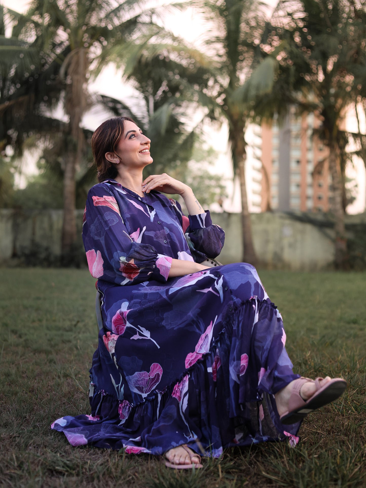 Midnight Bloom Frill-purple Dress
