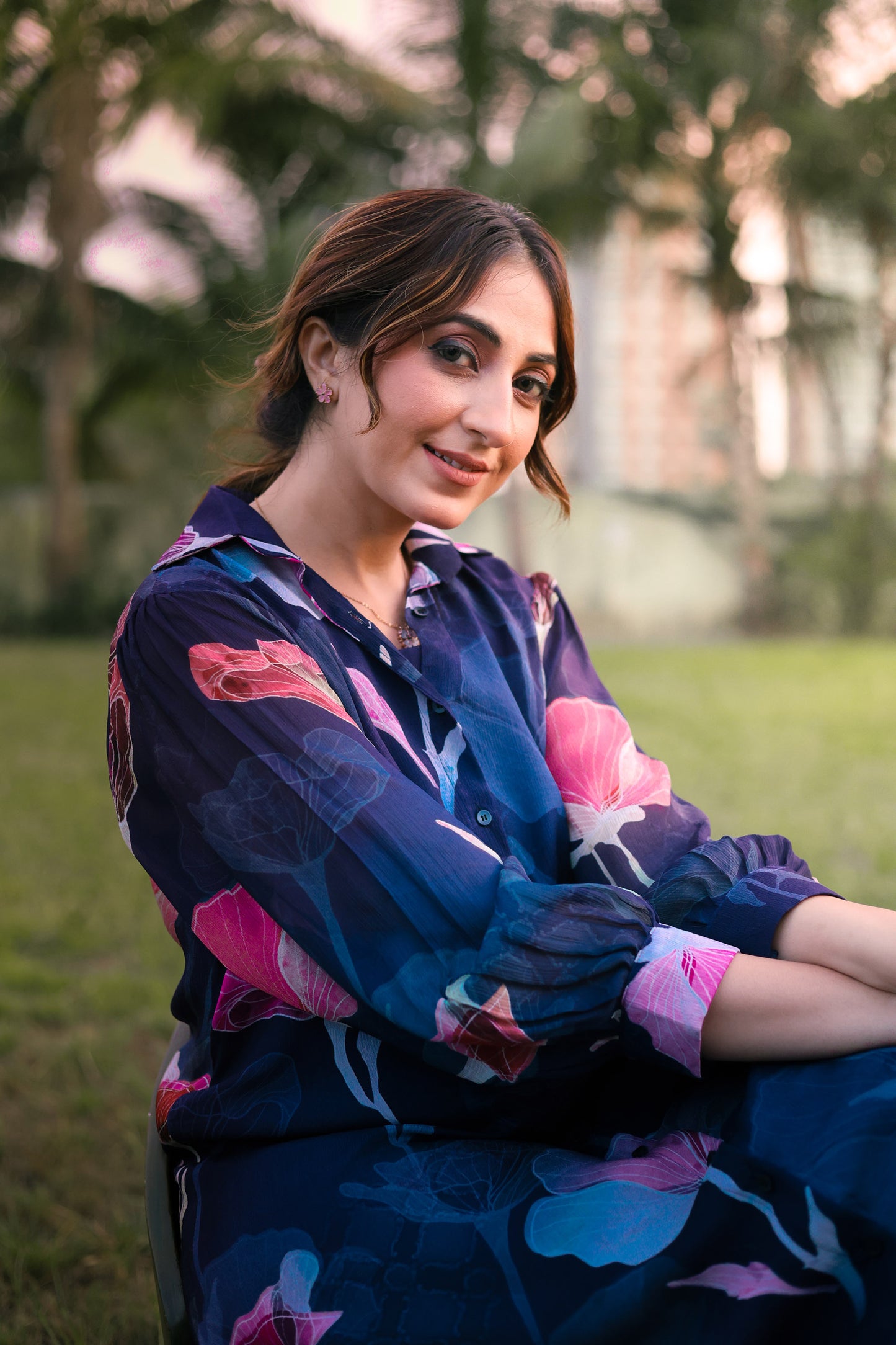 Midnight Bloom Frill-purple Dress