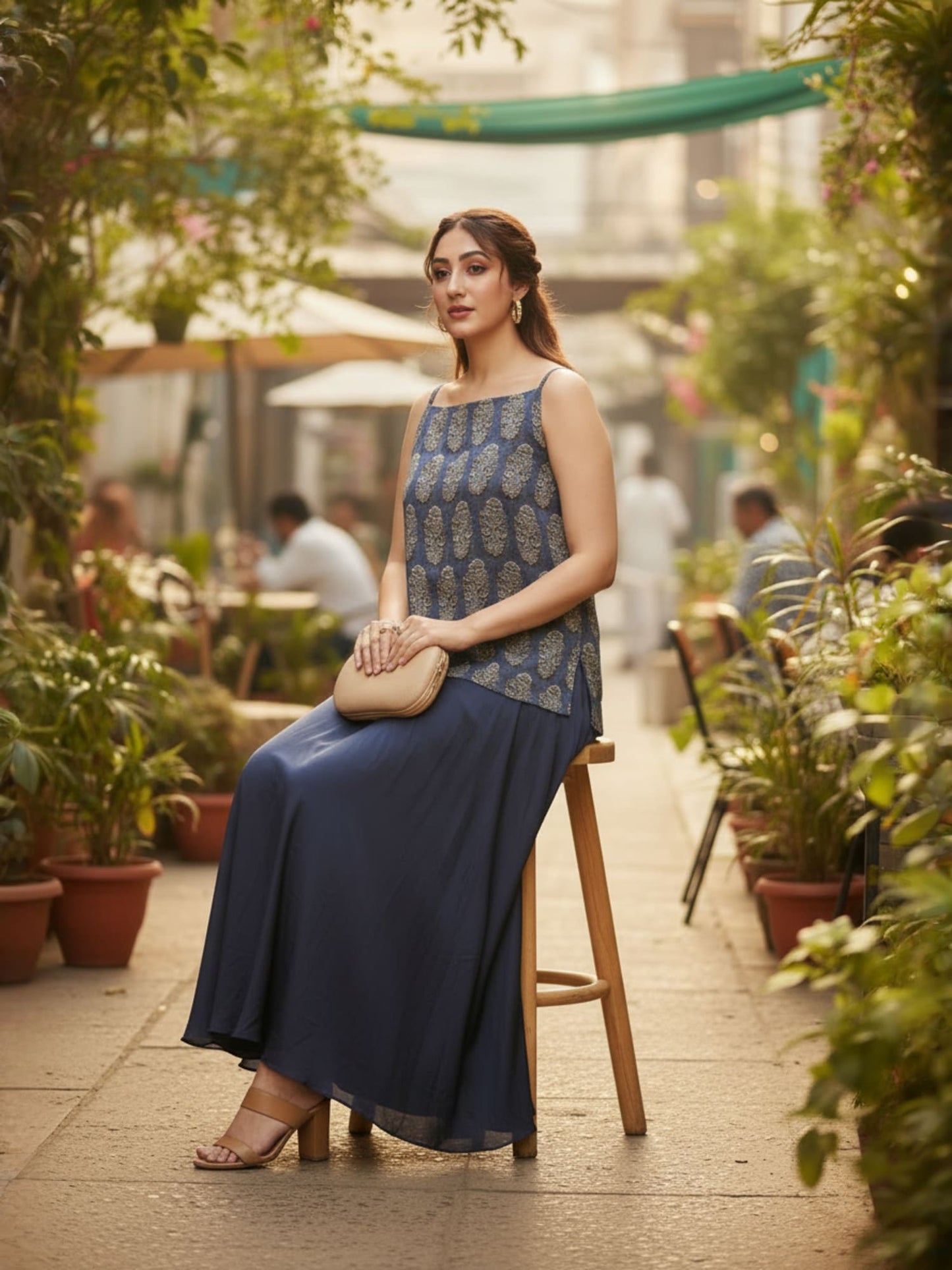 Midnight Blue Printed Spaghetti Top