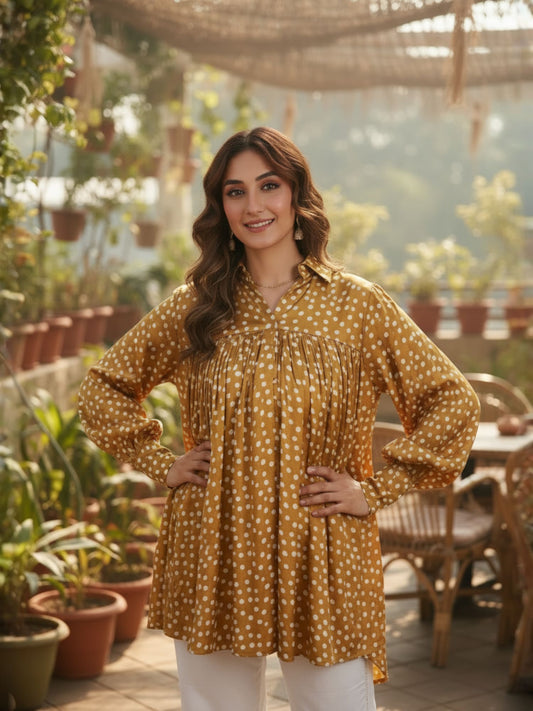 Plited Polka Dot Shirt