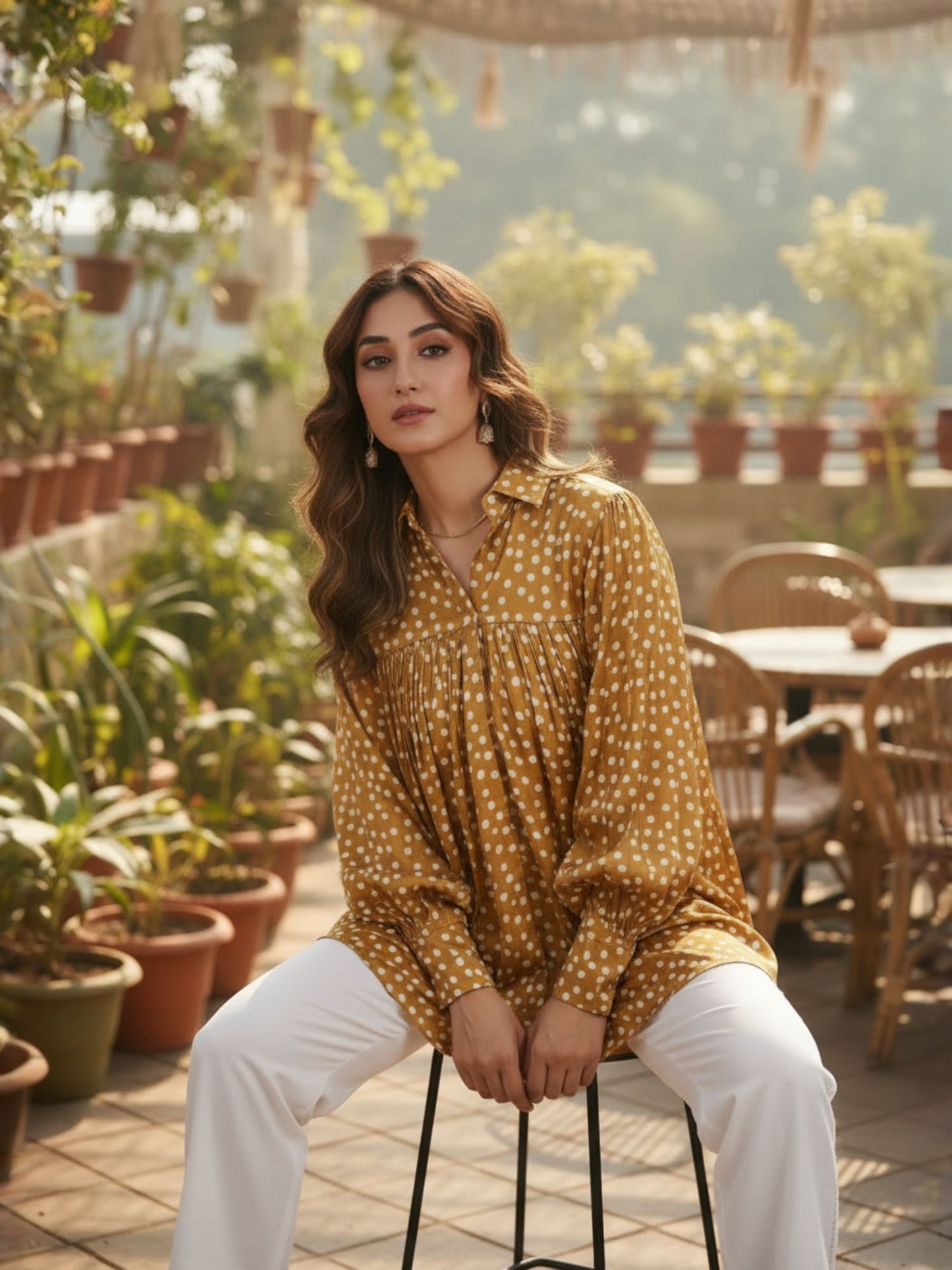 Plited Polka Dot Shirt