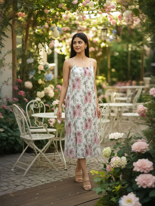 White Floral Strappy Maxi Dress