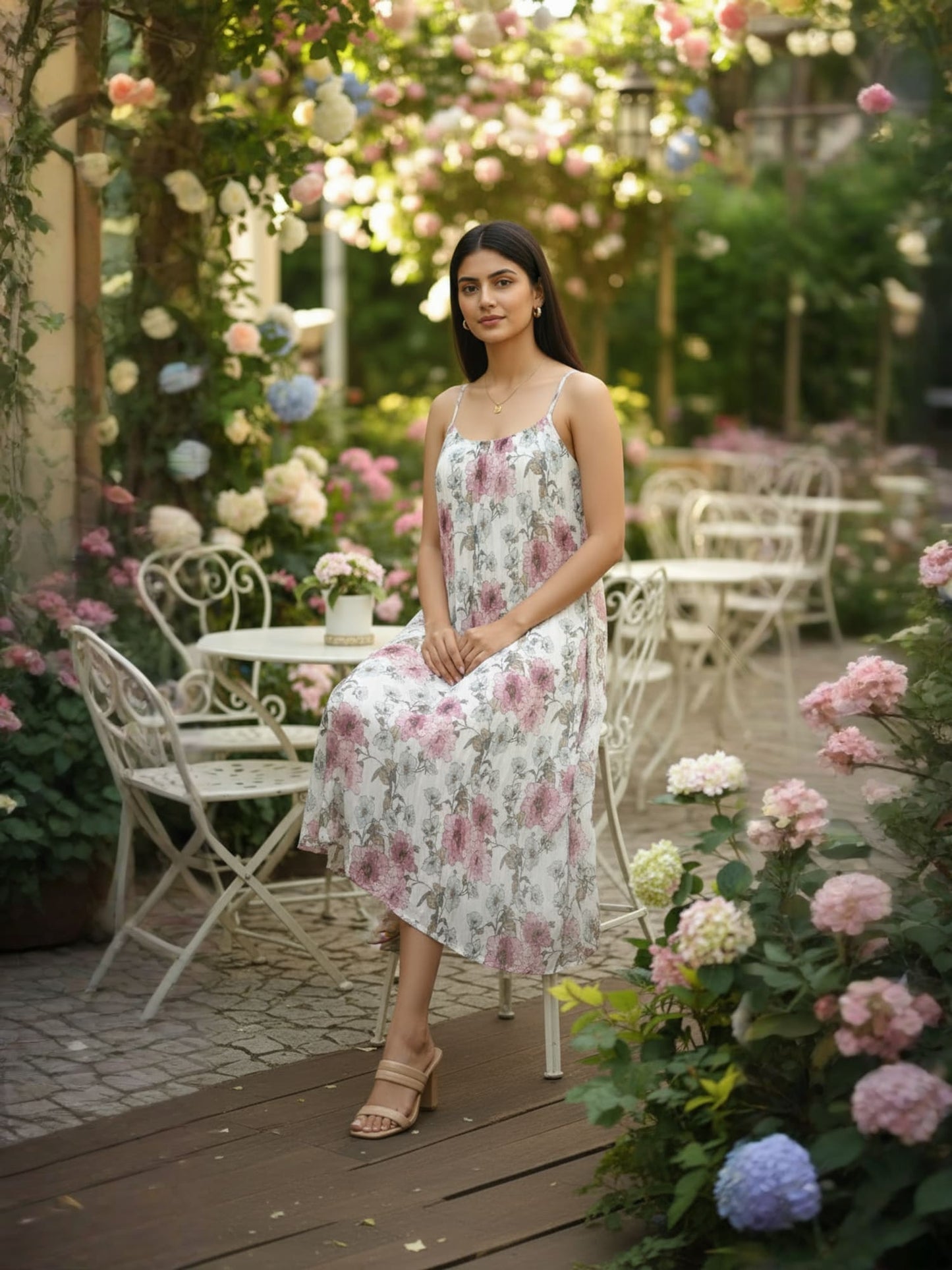 White Floral Strappy Maxi Dress