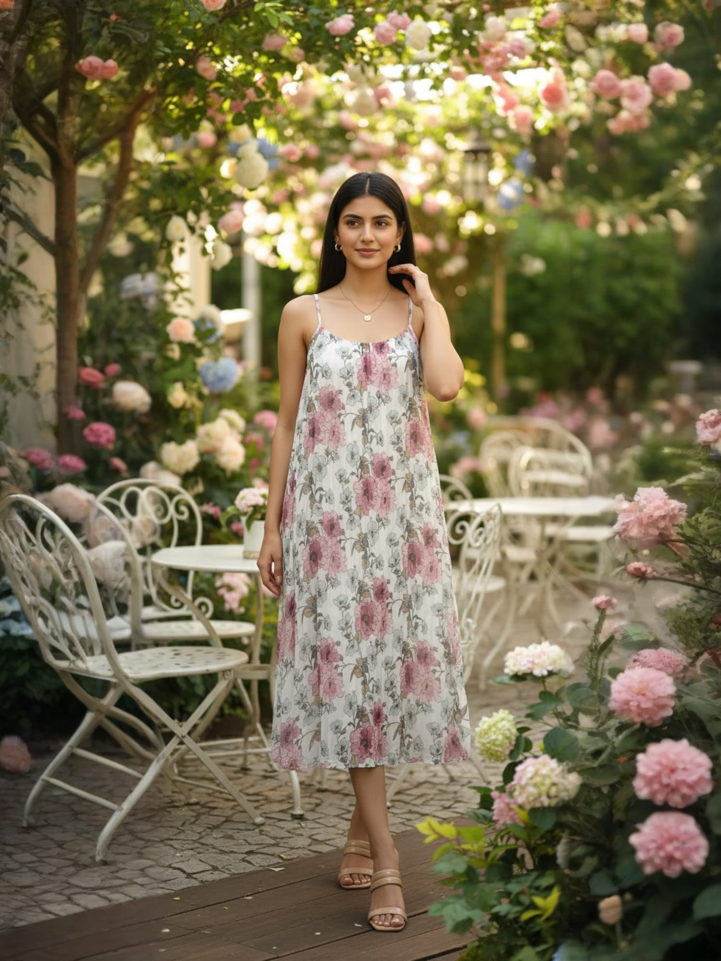 White Floral Strappy Maxi Dress