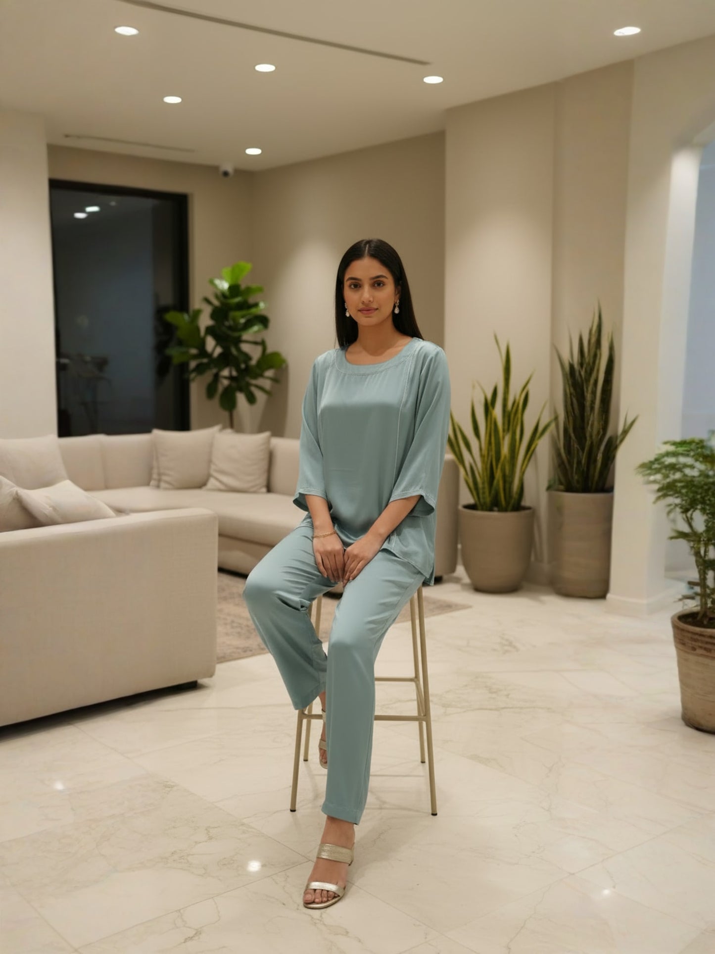 Mint Green Satin Co-ord Set