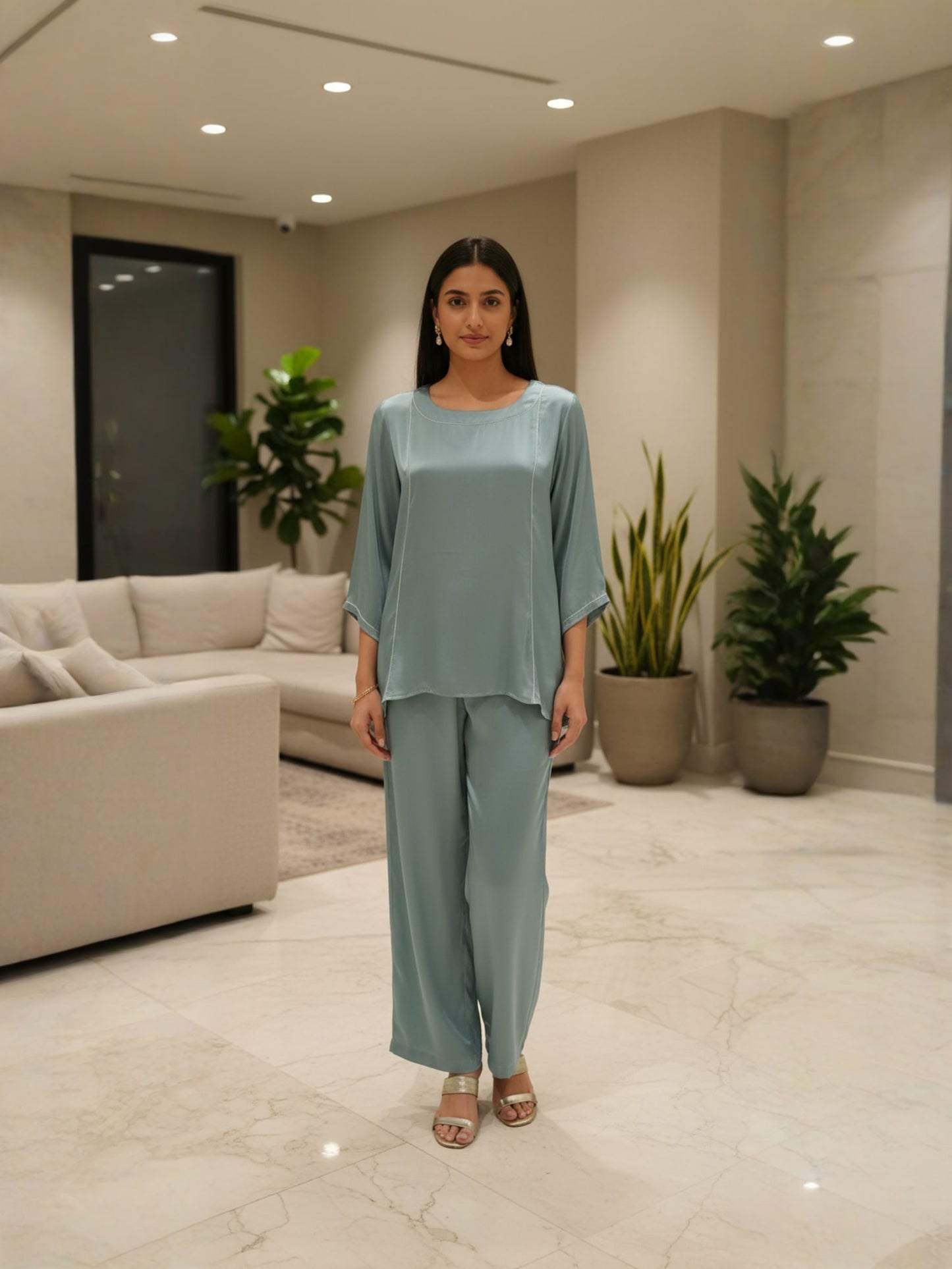 Mint Green Satin Co-ord Set