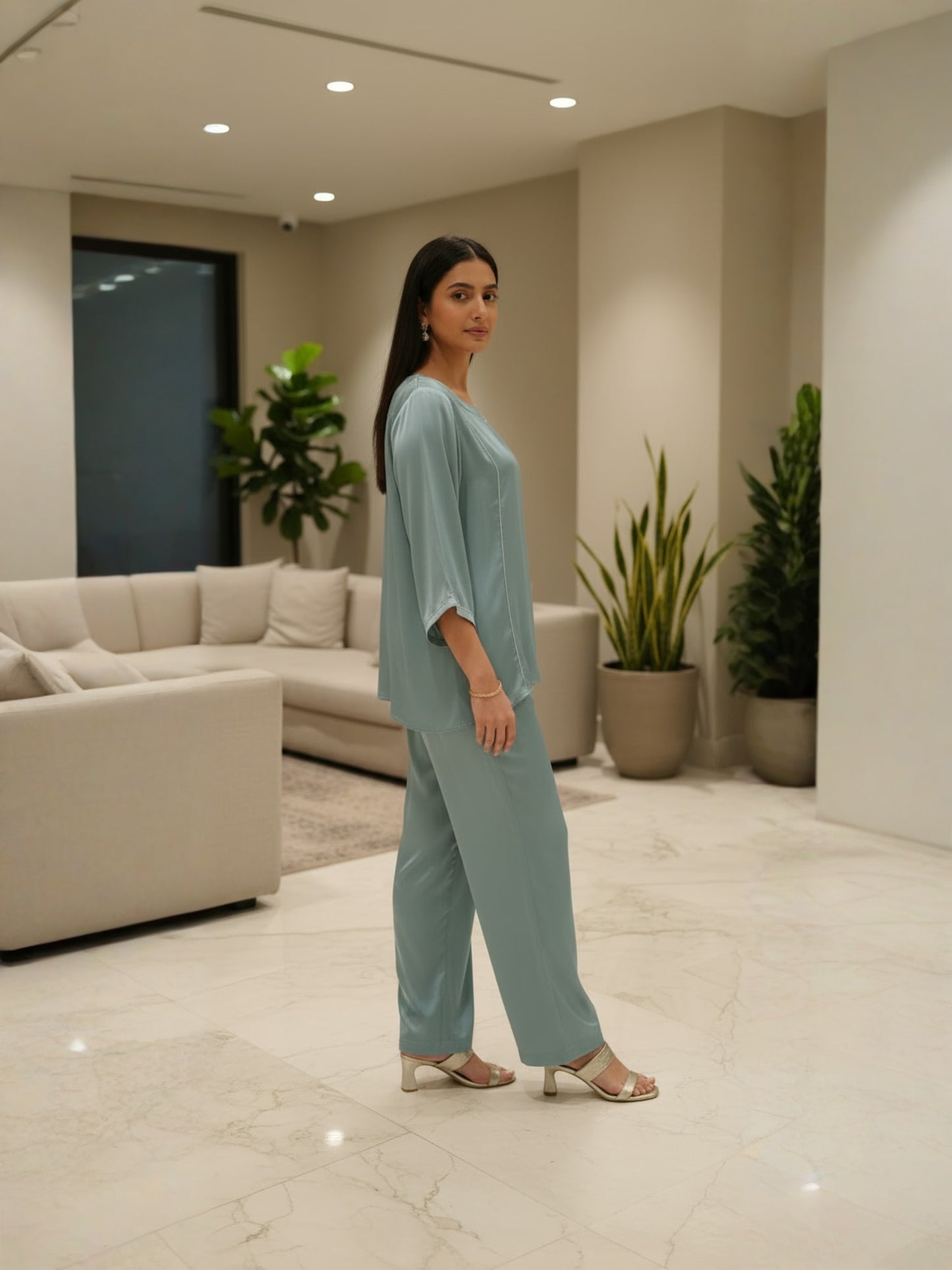 Mint Green Satin Co-ord Set