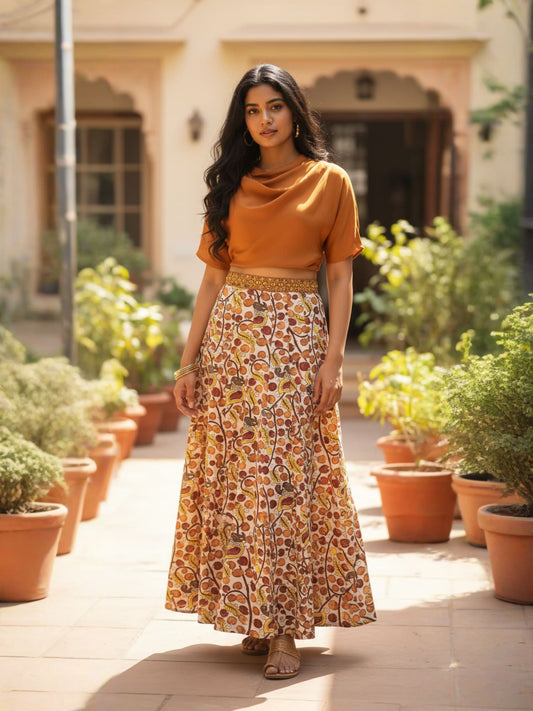 White Multicolor Printed Flared Skirt