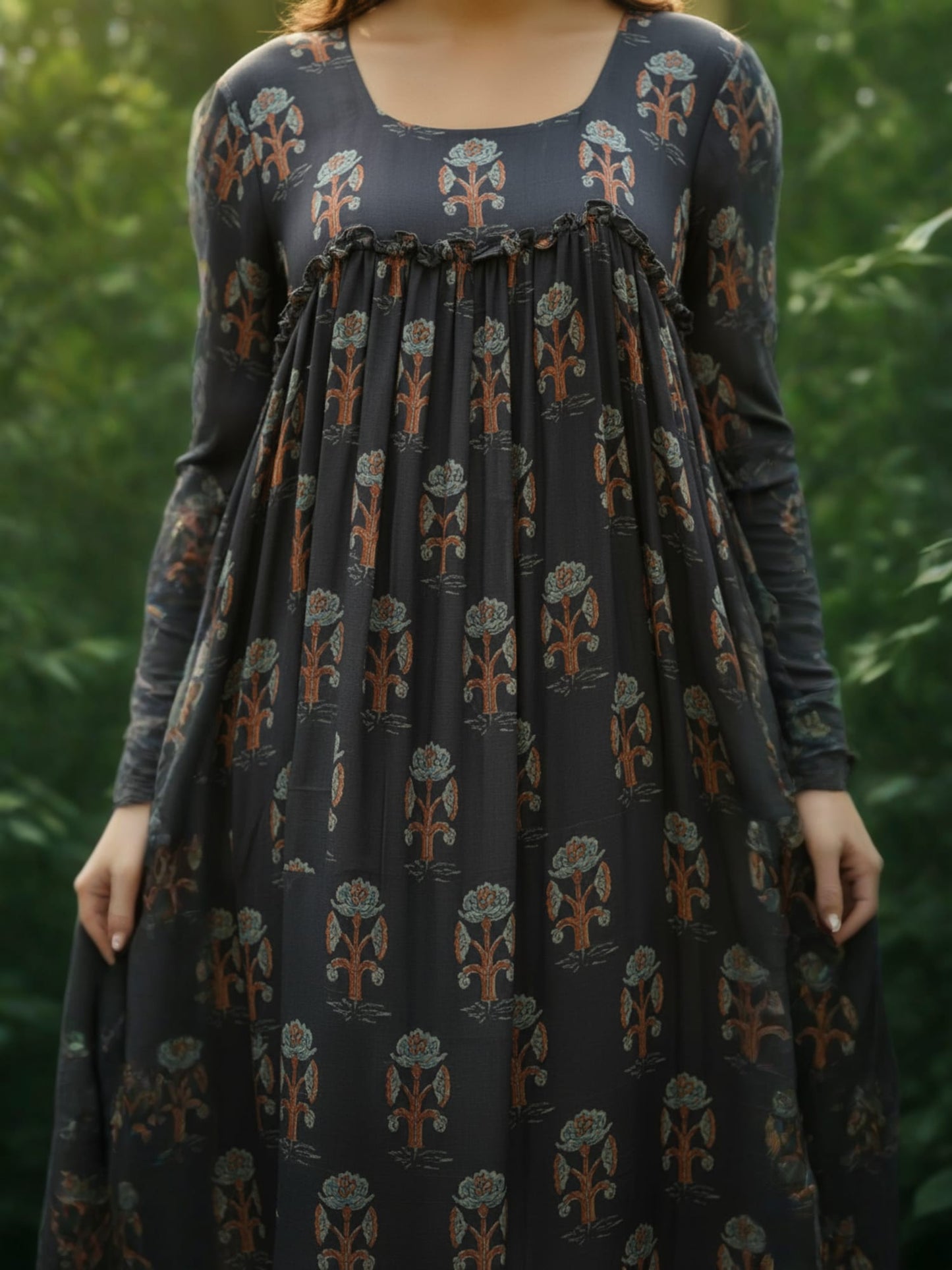 Black Gathered Yoke Dress