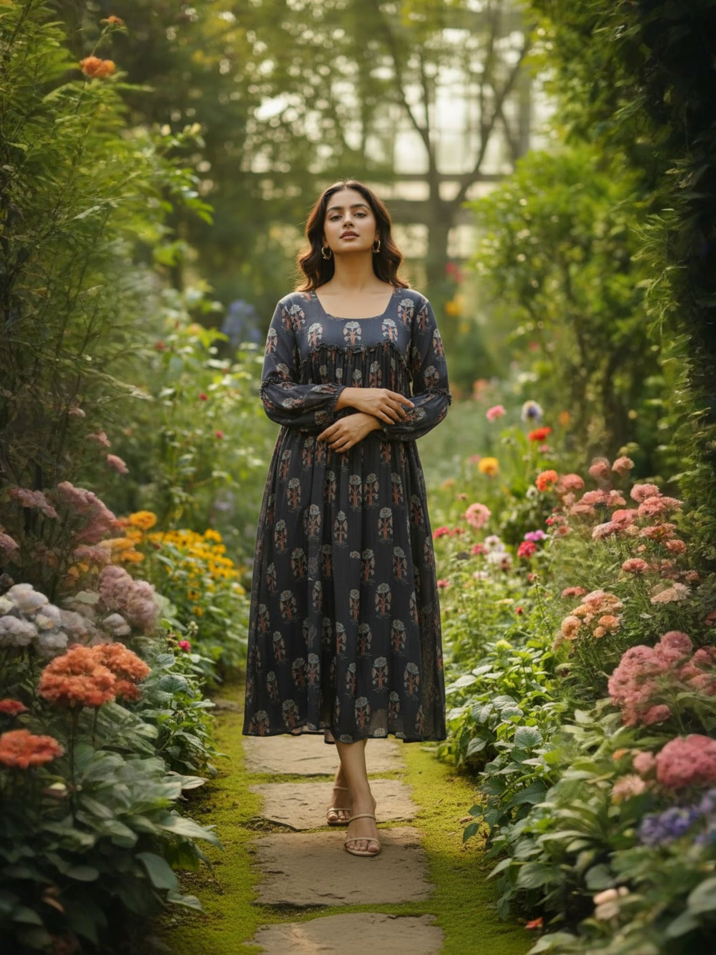 Black Gathered Yoke Dress