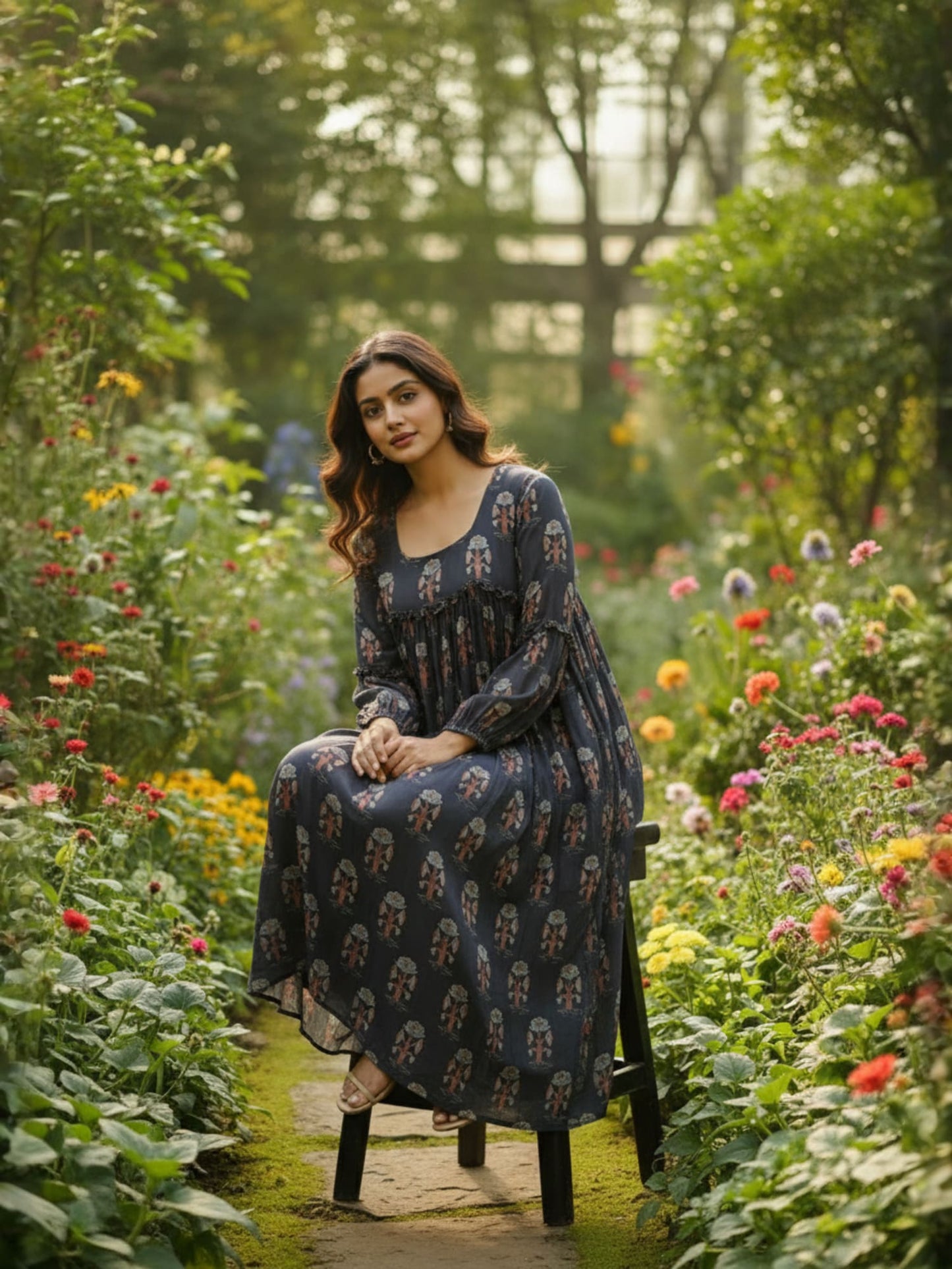 Black Gathered Yoke Dress