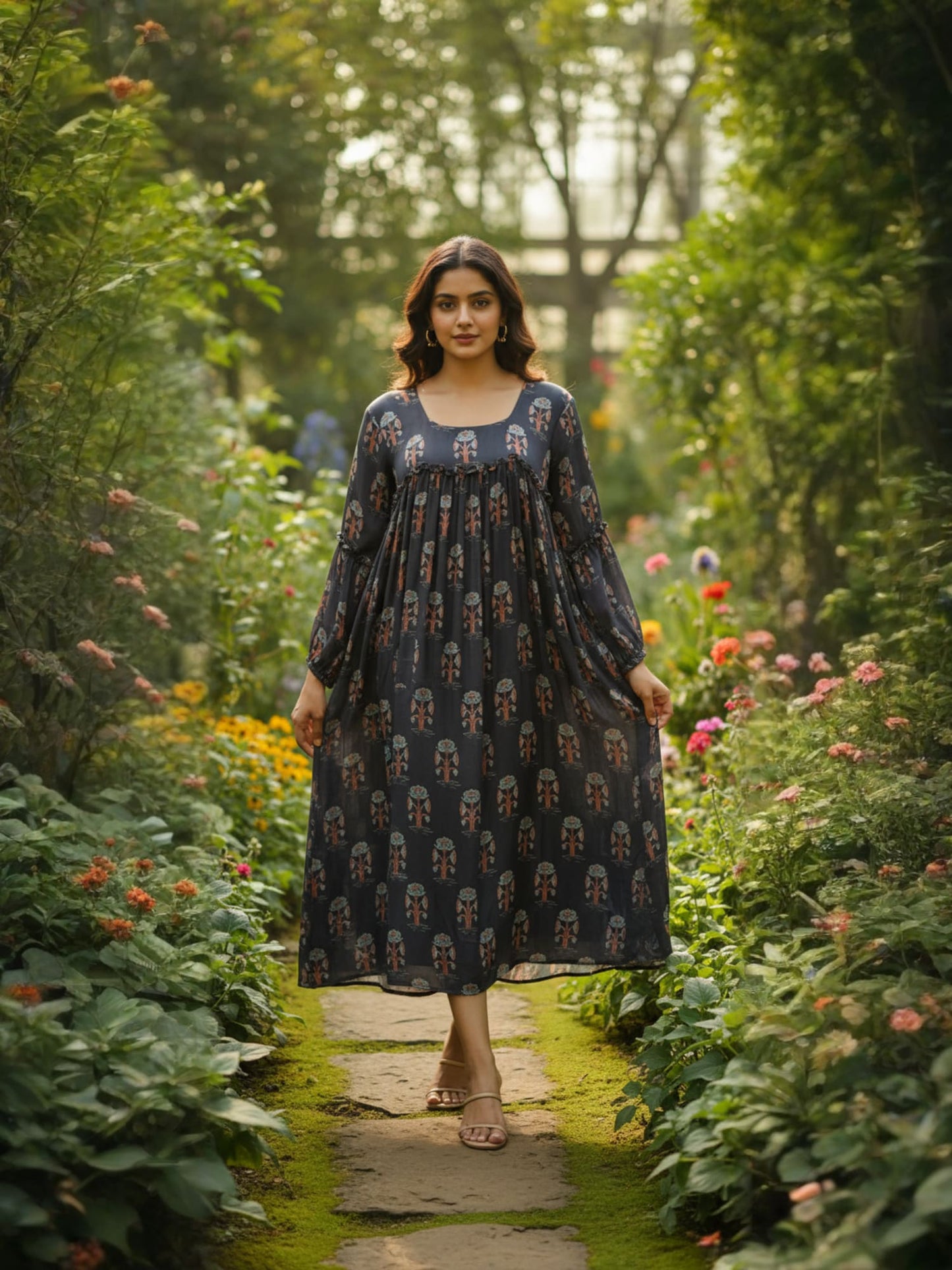 Black Gathered Yoke Dress