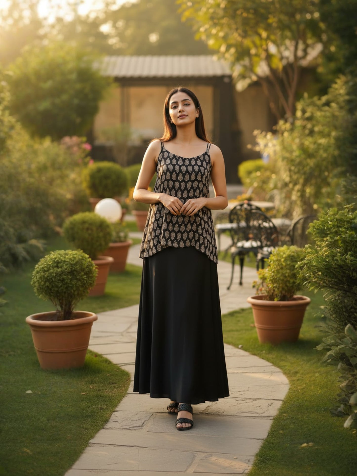 Black Printed Spaghetti Top