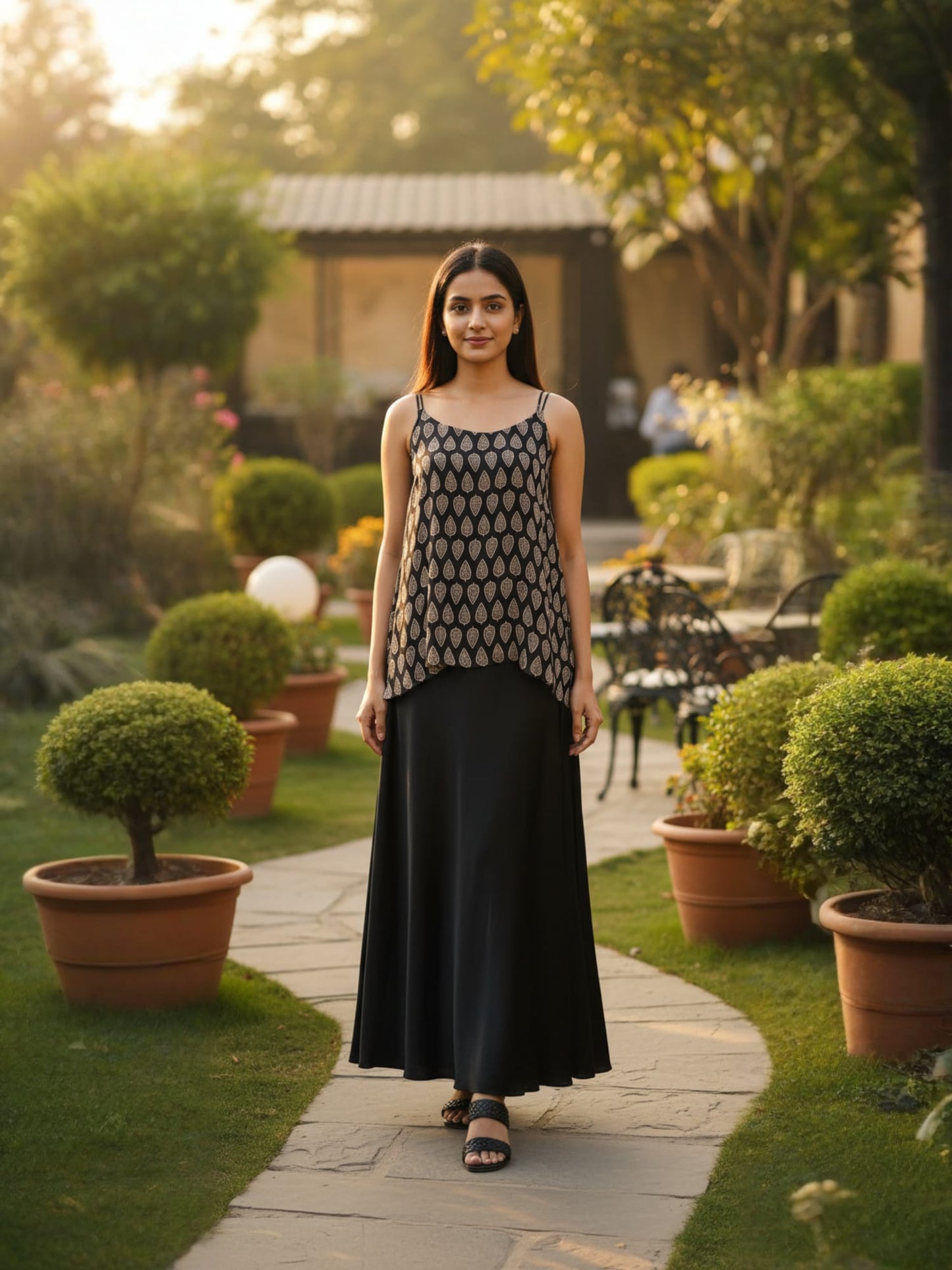 Black Printed Spaghetti Top