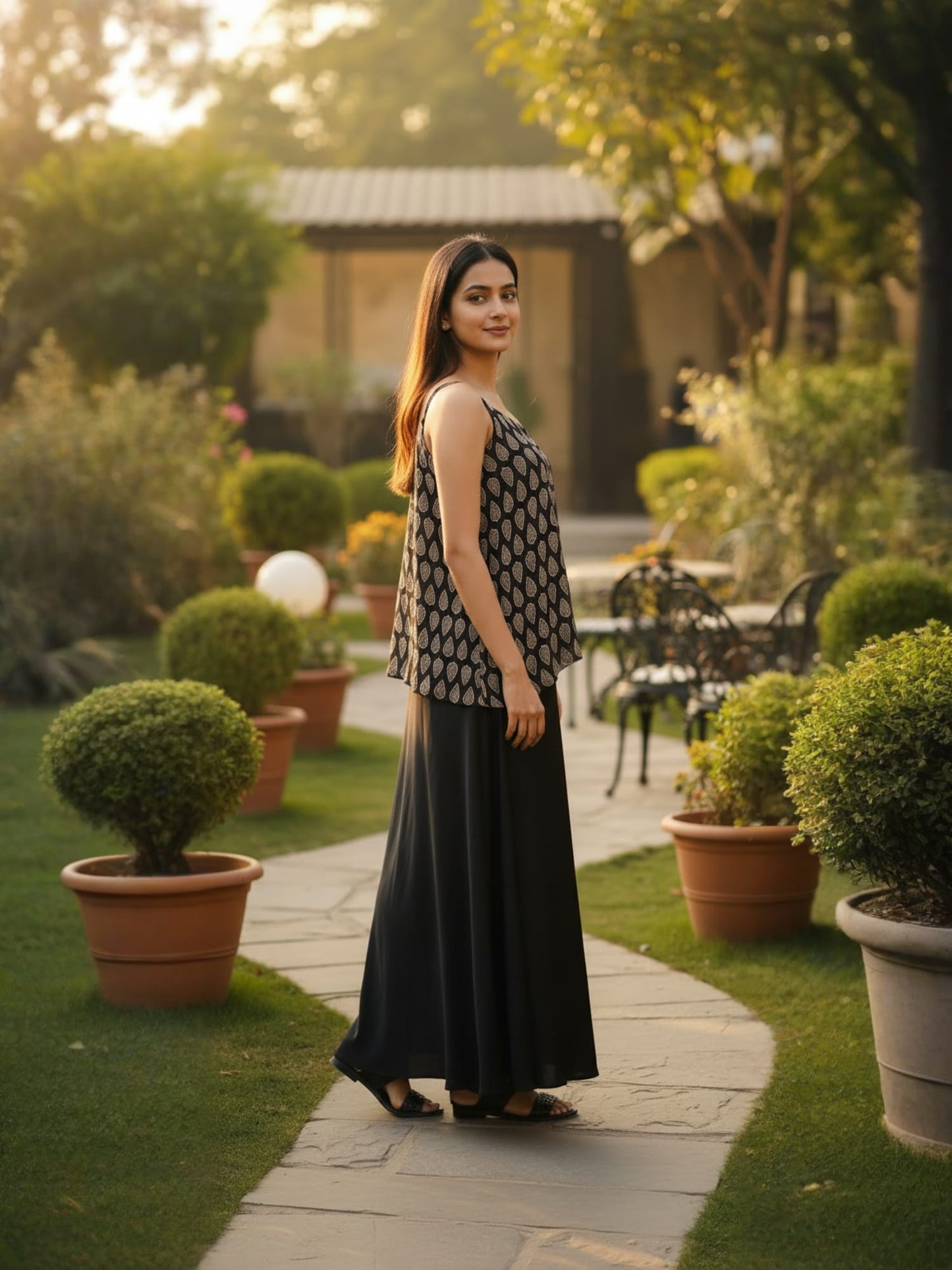 Black Printed Spaghetti Top