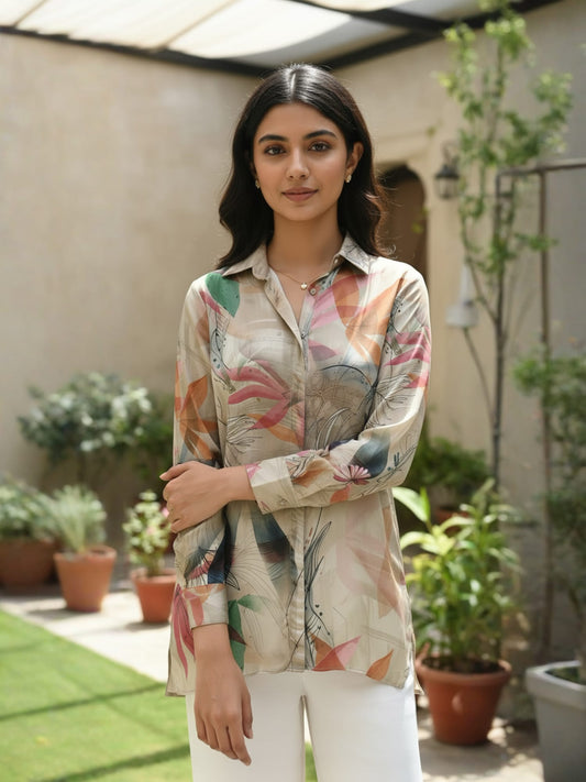 Ivory Printed High-low Shirt