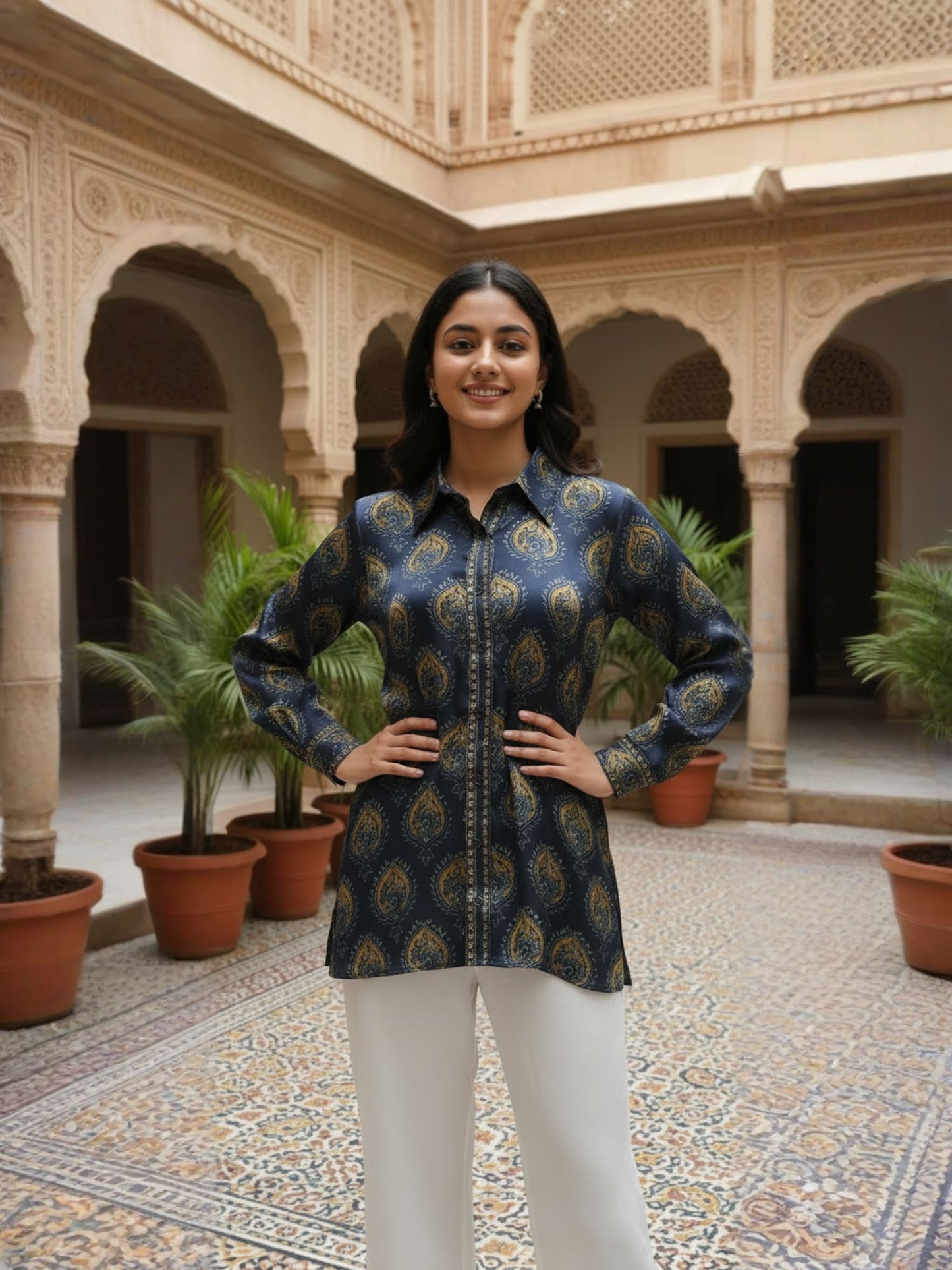 Slate Blue Ikat Print Shirt