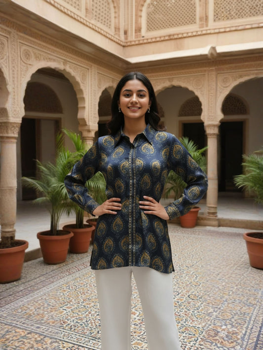 Slate Blue Ikat Print Shirt