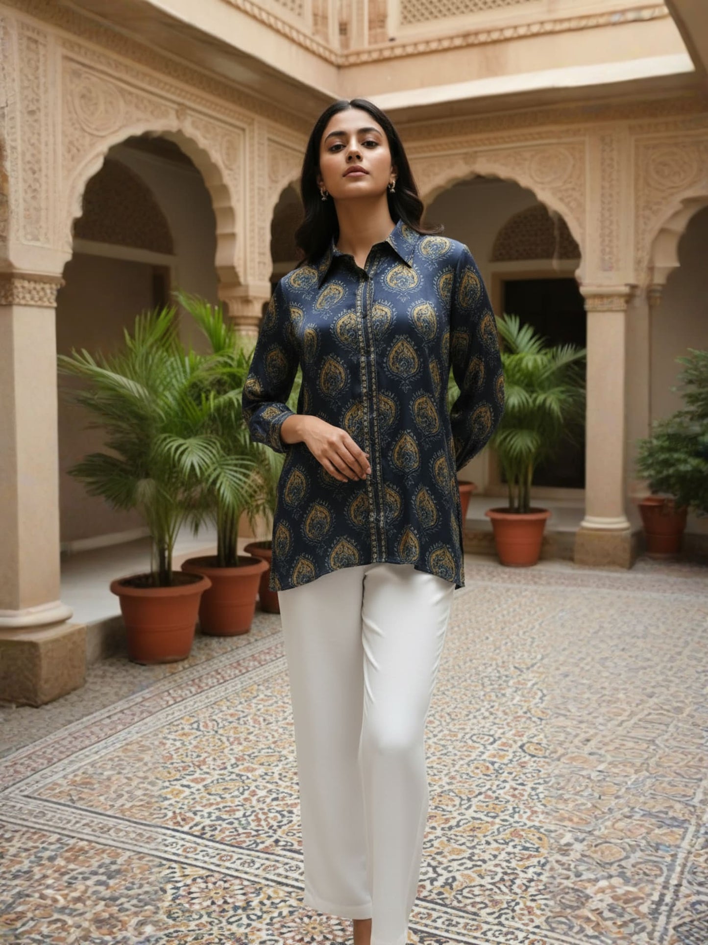 Slate Blue Ikat Print Shirt